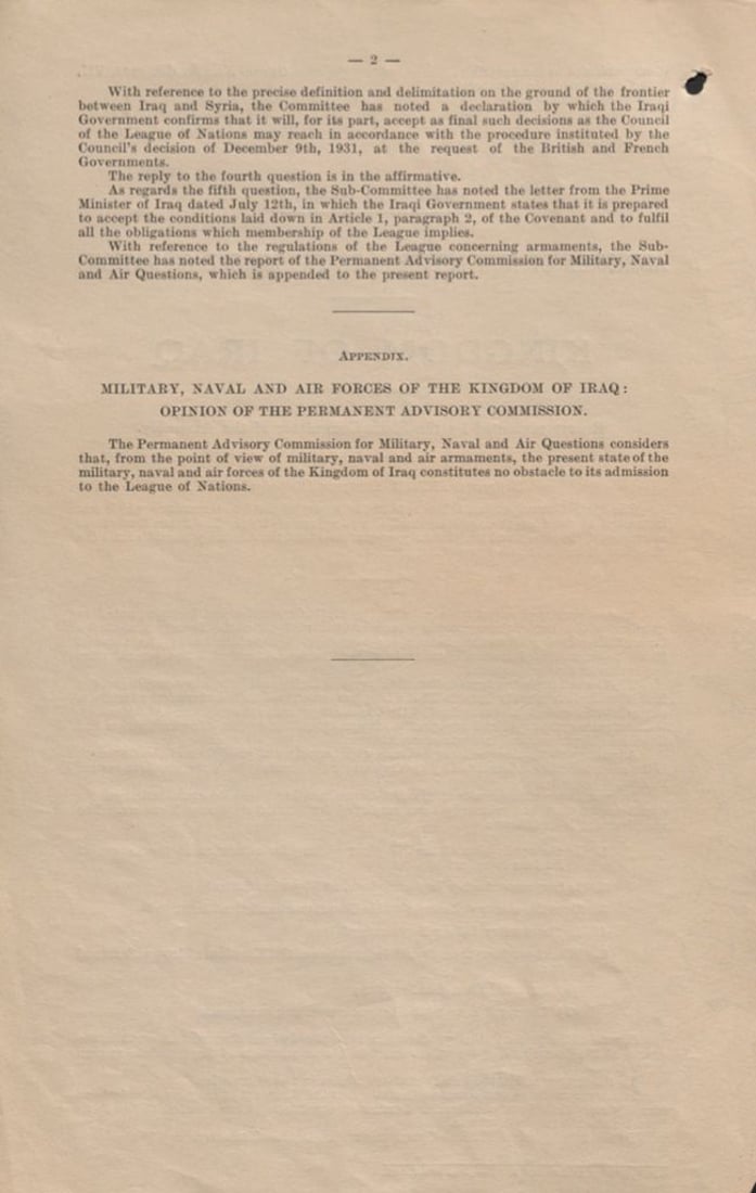 وثائق انضمام العراق الى عصبة الأمم 3 تشرين الأول 1932