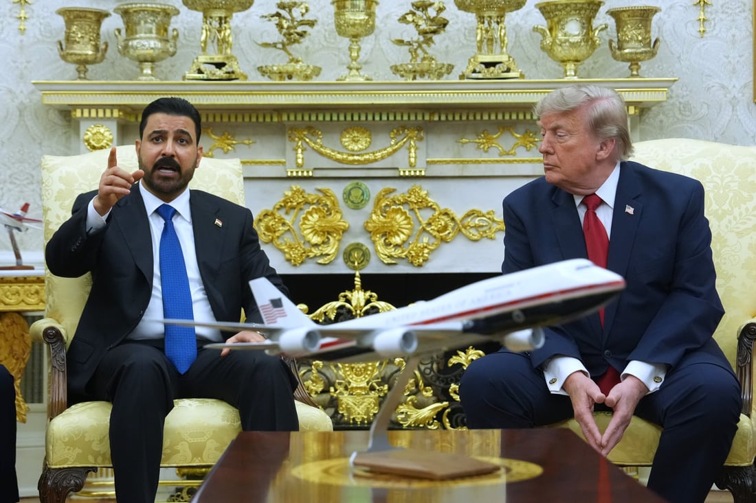 President Donald Trump listens as Iraq's Prime Minister Ali al-Zaidi speaks in the Oval Office of the White House, Tuesday, July 14, 2026, in Washington. (AP Photo/Julia Demaree Nikhinson)
