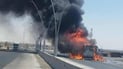 فيديو: حريق ضخم يلتهم شاحنة محملة بزيت الطبخ قرب مصفى بيجي