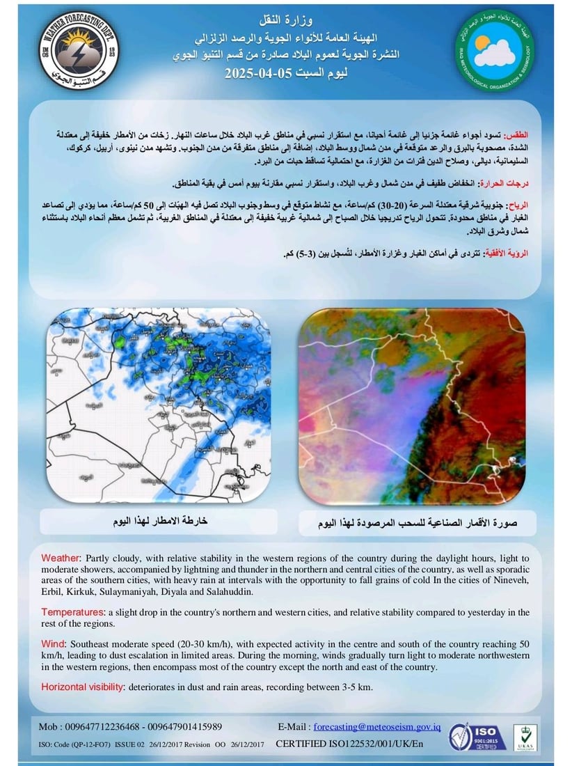 طقس العراق: غيوم وأمطار رعدية خلال اليومين المقبلين