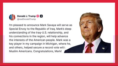 تره‌مپ مارك ساڤایای كرده‌ نوێنه‌ری تایبه‌تی خۆی له‌ عێراق