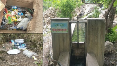 توێکڵە شووتی و بوتڵی ئاو لای کانیاوەکانی سەرگەت فرێدراون