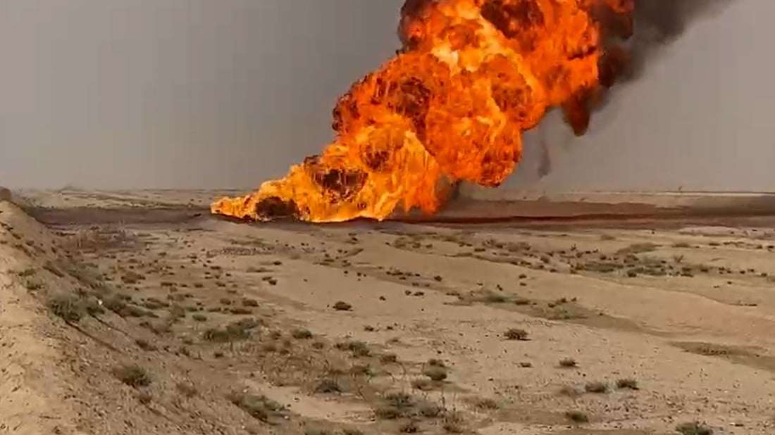 فيديو: انفجار أنبوب غاز يقطع الطريق بين بيجي ومركز كركوك