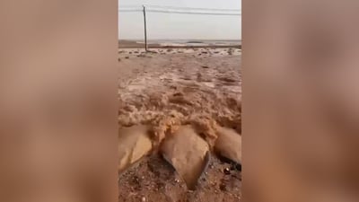 سيول عرعر إلى قلب الأنبار.. سعودي سعيد بالأمطار يوثق تدفق المياه