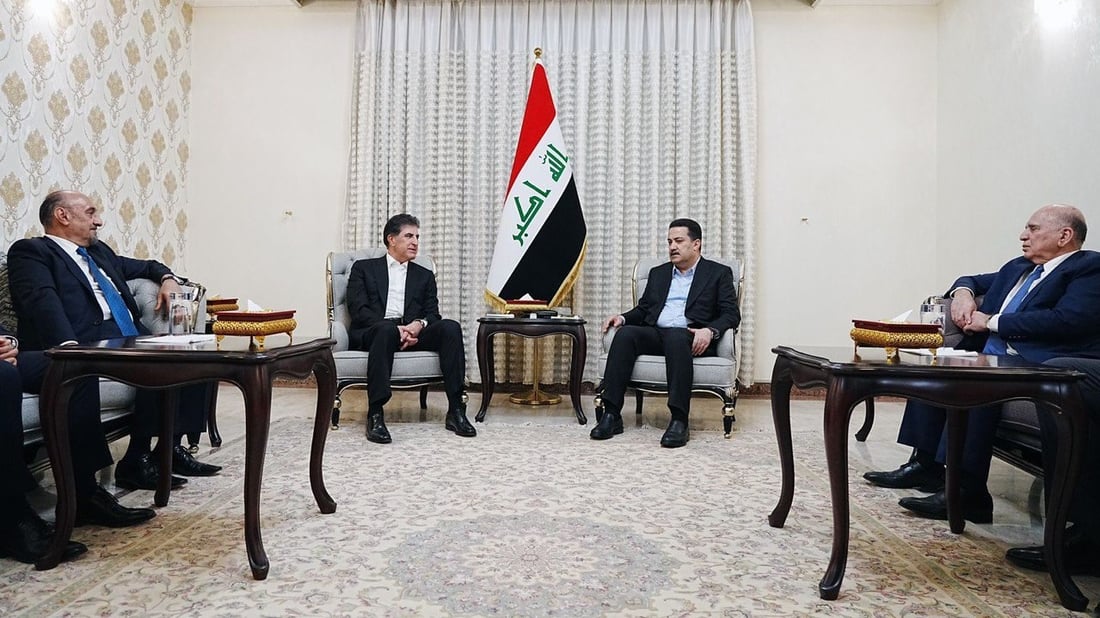 السوداني مستقبلاً بارزاني: اتفاق النفط مع كردستان تطور مهم لحل المشاكل المتراكمة