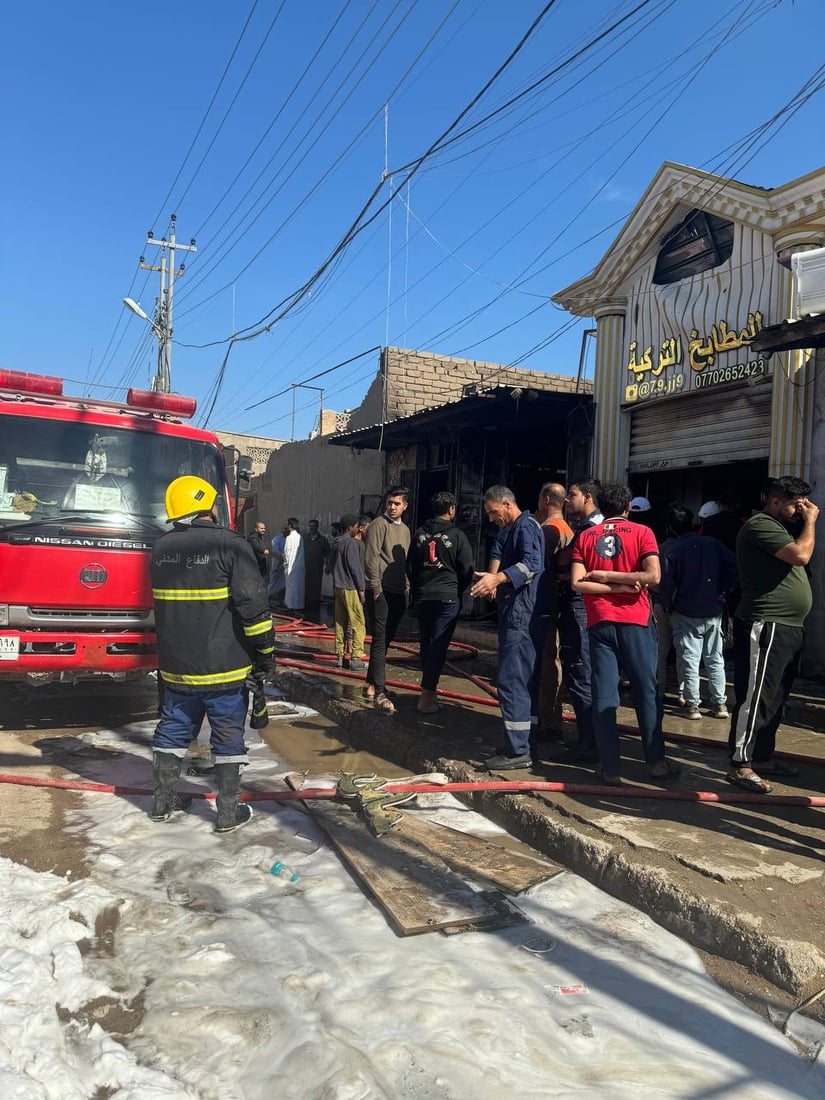 صور: حريق يلتهم 4 محال تجارية وسط الزبير.. الدفاع المدني أخمد النيران