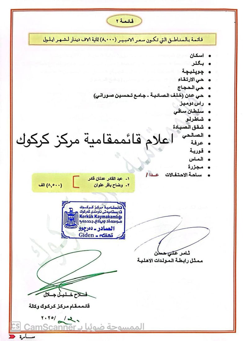 وثائق: أمبير المولدات بـ 10 آلاف دينار وأهالي كركوك غاضبون من التسعيرة
