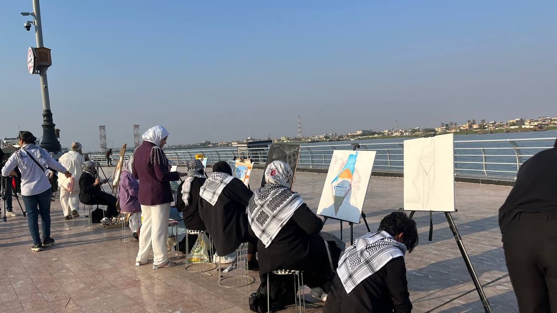 75 فناناً في البصرة يرسمون “ملائكة فلسطين”.. صور بألوان فانكوخ على الكورنيش