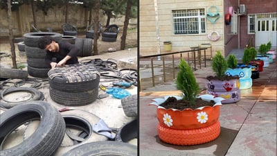 Halabja art teacher turns waste into function by repurposing discarded tires