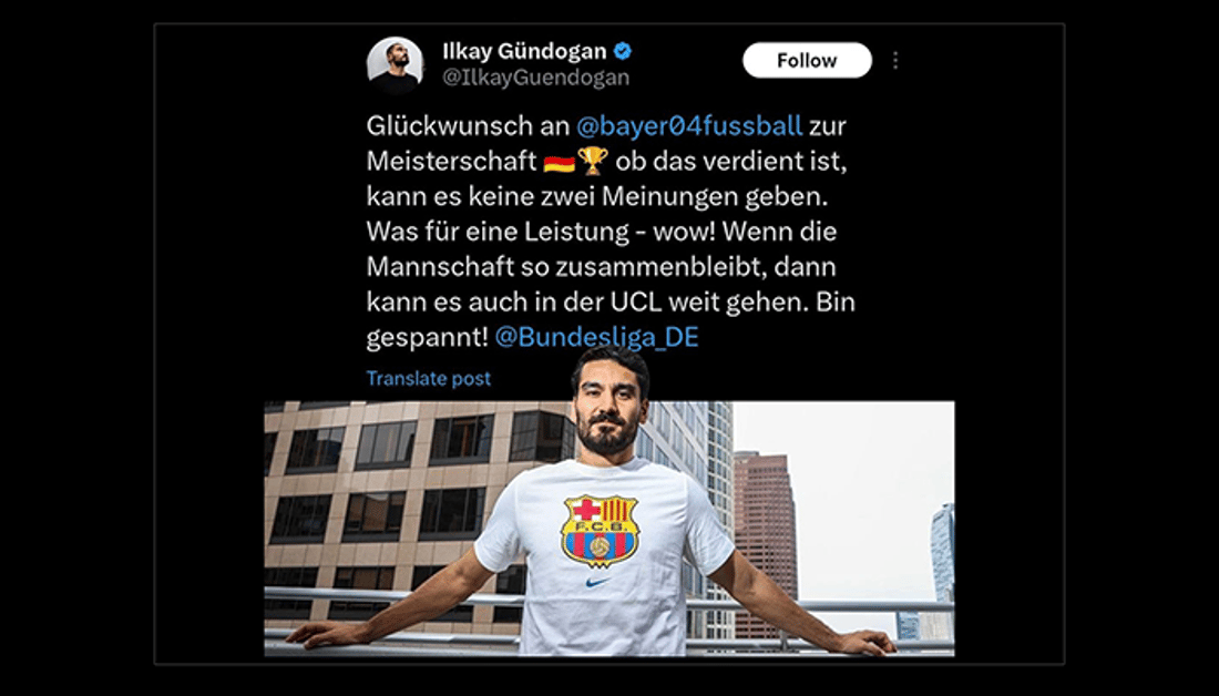 یاریزانێکی بارسا پەیامێک بۆ پاڵەوانی ئەڵمانیا دەنێرێت