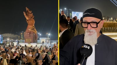 النبي يرفع يد الإمام علي إلى السماء.. لحظات مؤثرة من افتتاح نصب الغدير (فيديو)