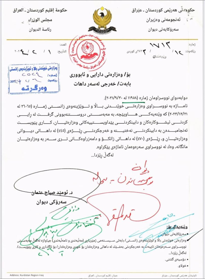 نەختینەی کاش بۆ زانکۆ حکومی و دامەرزاوەکانی خوێندنی باڵا دابیندەکرێت