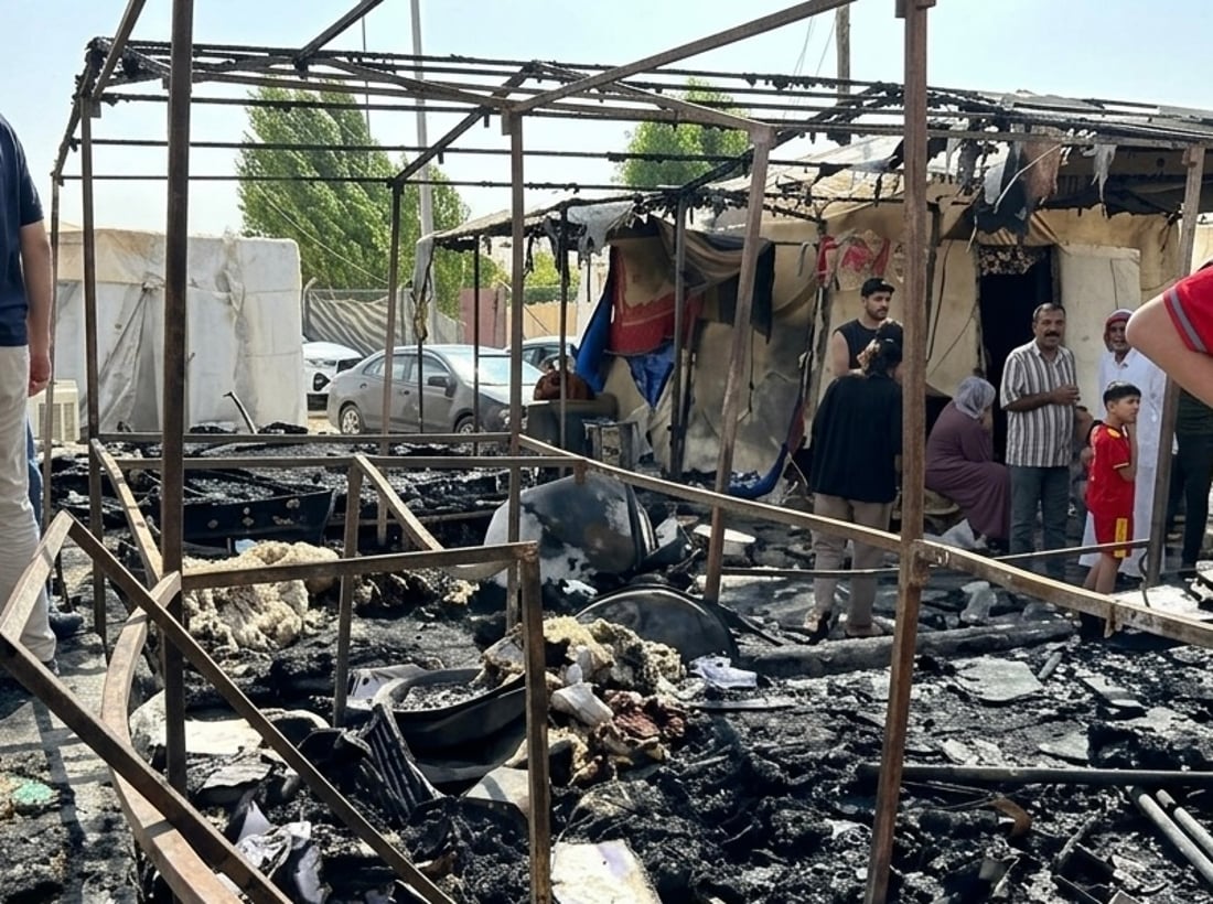 ئاگر زیانی بە کەمپی شاریا گەیاند