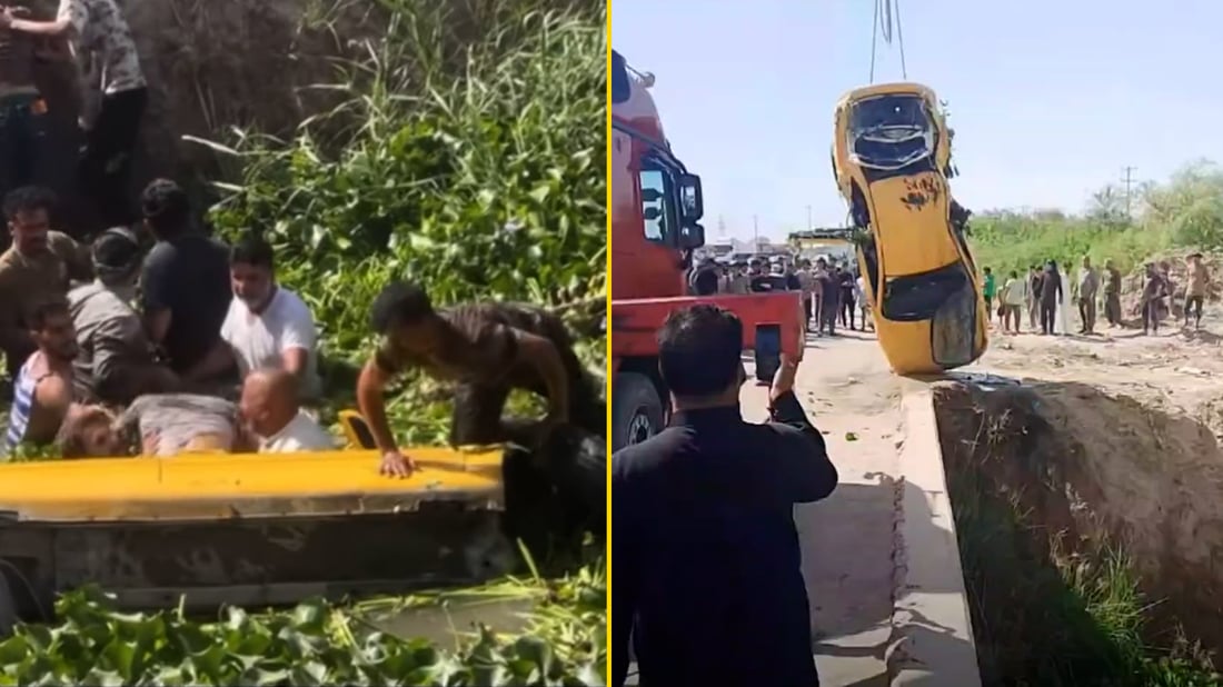 فيديو: مصرع شخصين بسقوط تكسي في بزل الشطرة