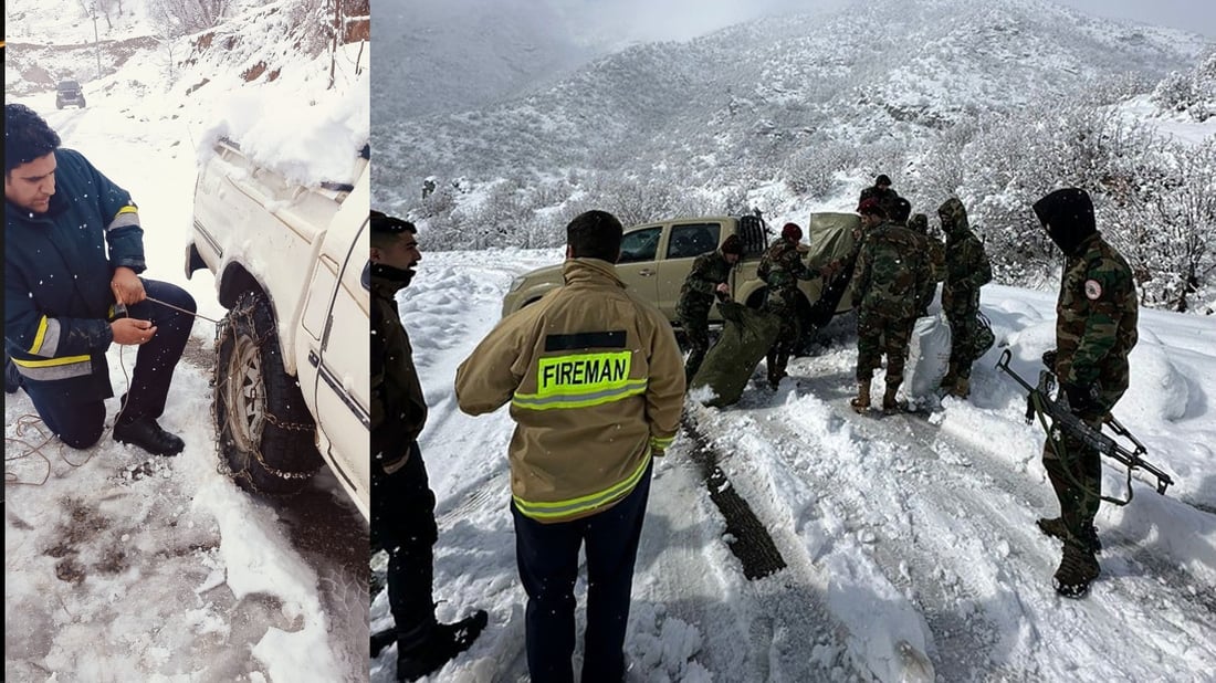 چەند پێشمەرگەیەک و ژمارەیەک هاوڵاتی لەناو بەفر رزگار کران