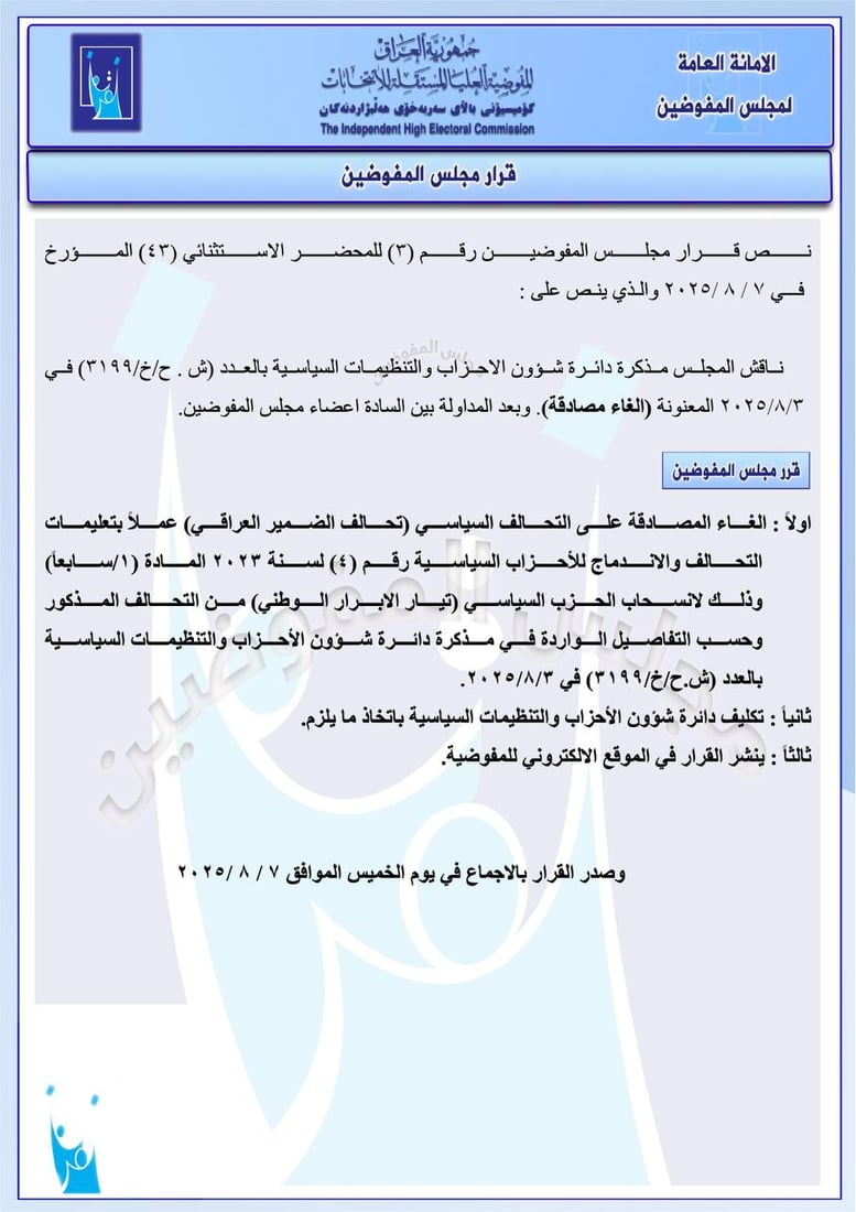 مفوضية الانتخابات تلغي المصادقة على 6 تحالفات سياسية