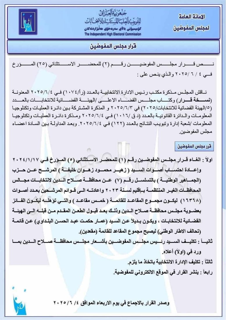 المفوضية تسحب مقعداً من المالكي وتمنحه إلى أبو مازن في مجلس صلاح الدين