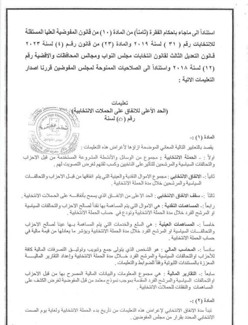 مقابل كل ناخب “ربع دينار”.. المفوضية تحدد سقف الإنفاق الانتخابي لكل مرشح