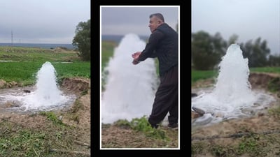 لە گوندێکی ئاخجەلەر تەقینی سەرچاوەیەکی ئاو دیمەنێکی سەرەنجڕاکێشی دروستکردووە