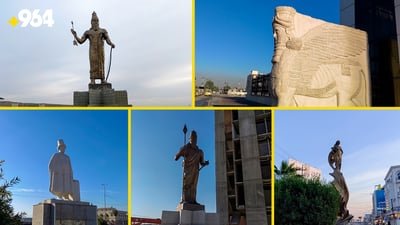 ملأ الموصل بالثيران المجنحة وملوك آشور.. فيديو مع النحات قيس ابراهيم وابنه