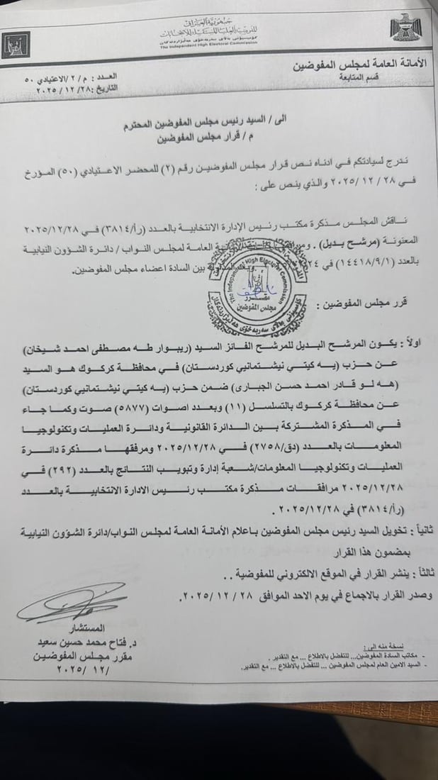 ثلاثة نواب جدد يعتمدهم مجلس المفوضين بديلاً عن الفائزين (وثائق)