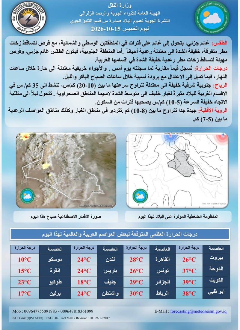 الأنواء تتوقع أمطاراً والمحافظات تشهد أجواءً خريفية