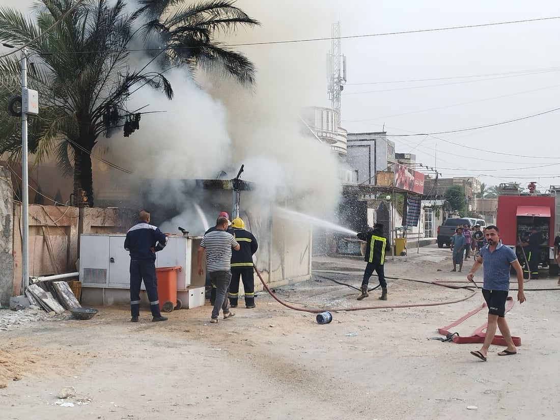 صور من الحلة قبل قليل: النيران تلتهم كرفاناً لحماية منزل قائد أمني