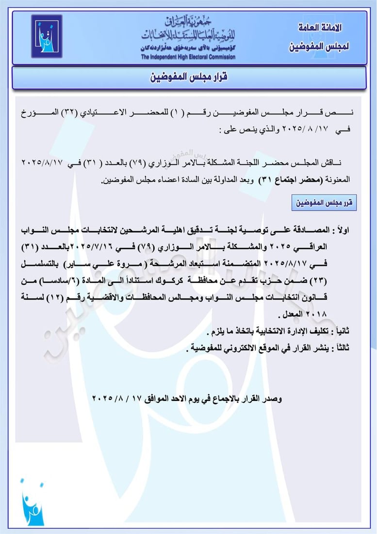 قائمة من 281 مرشحاً استبعدتهم المفوضية من السباق الانتخابي