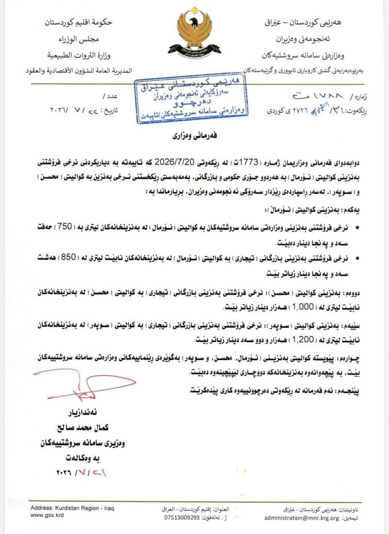 بەرزترین نرخ بۆ بەنزینی نۆرماڵ و محەسەن و سوپەر لە هەرێم دیاریکرا