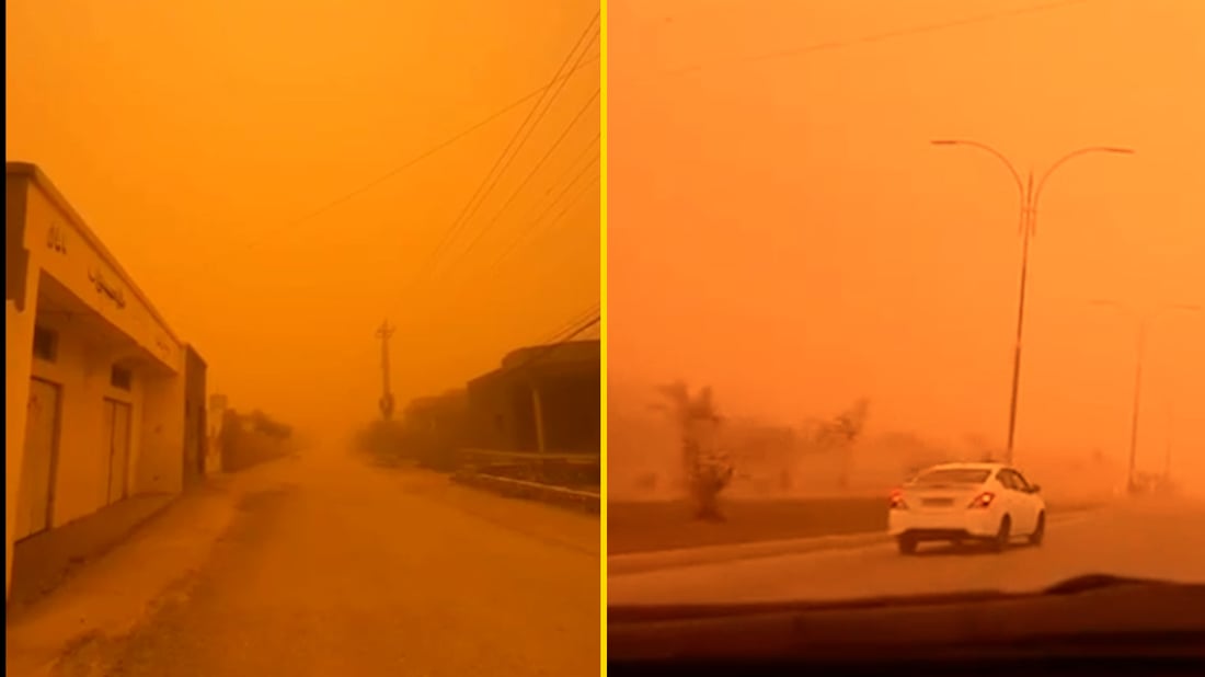 السماء حمراء.. عاصفة ترابية تجتاح القائم وتتجه لبقية المدن (فيديو)