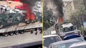 “تريلة” مشتعلة تصل إلى مقر الدفاع المدني في الكرادة (فيديو)
