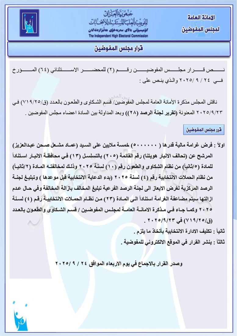 بينهم السوداني والمالكي والسامرائي.. غرامات مالية على مرشحين خالفوا القانون