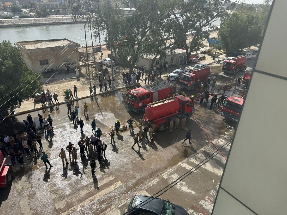 صور: نيران تلتهم مستشفى السلام الأهلي وسط الحلة