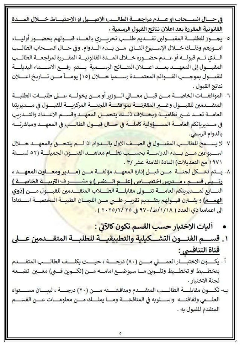 شروط وآليات التقديم والاختبارات في معاهد الفنون الجميلة الصباحية – التربية