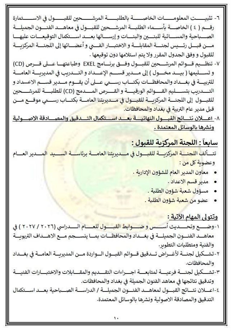 شروط وآليات التقديم والاختبارات في معاهد الفنون الجميلة الصباحية – التربية