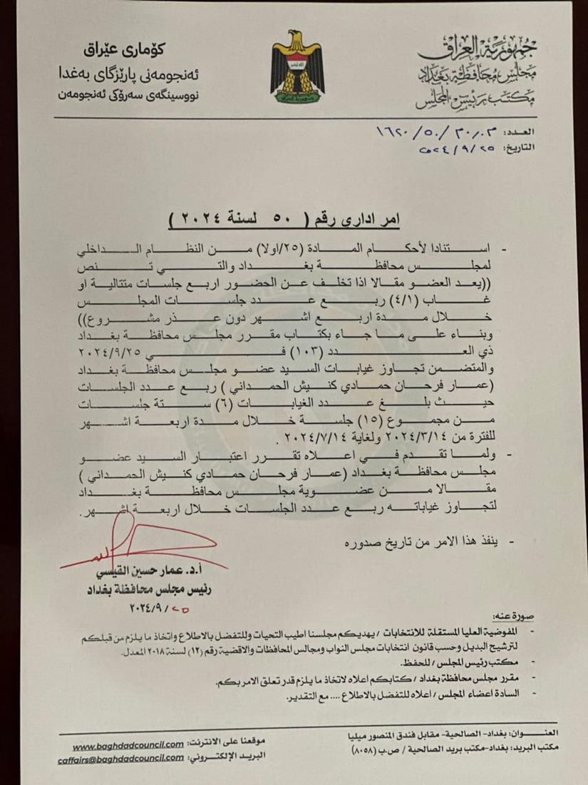معركة مفاجئة داخل مجلس بغداد.. “عمار” طلب استجواباً و”عمار” أقاله