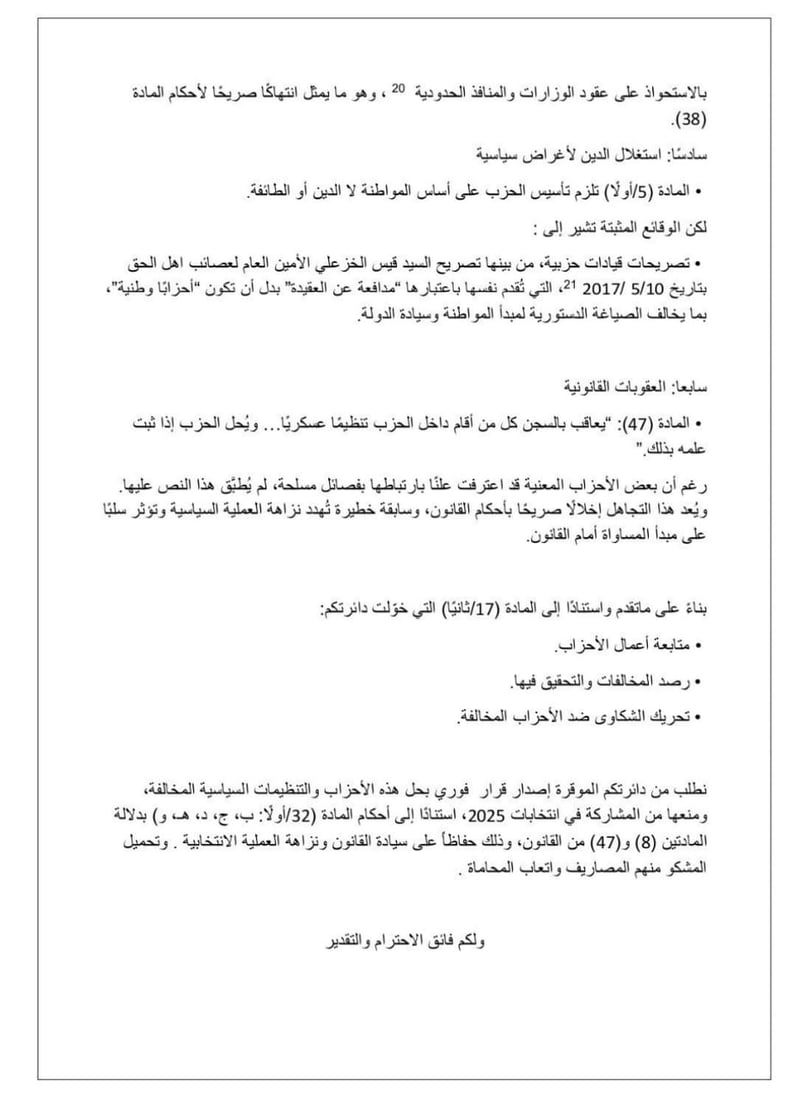 الوثائق الكاملة لدعوى منع العصائب وبدر وكل الفصائل المسلحة من الانتخابات