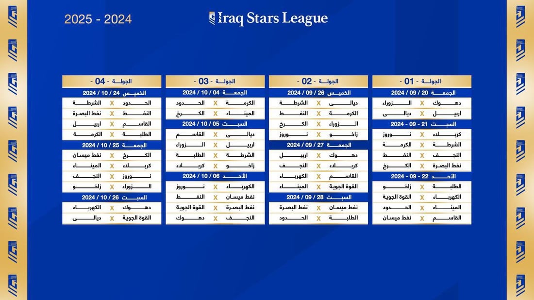 جدول مباريات دوري نجوم العراق موسم 2024-2025