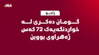 خواردنگەیەک گومانی ژەهرایبوونی 72 کەسی لەسەرە