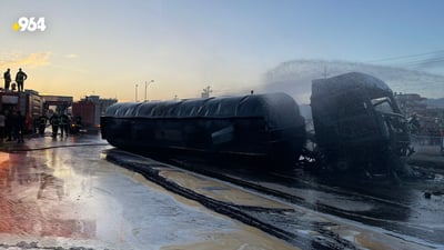 بەهۆی تانکەرێکی سووتەمەنییەوە چەند ئۆتۆمبێلێک و تانکەرەکە سووتان