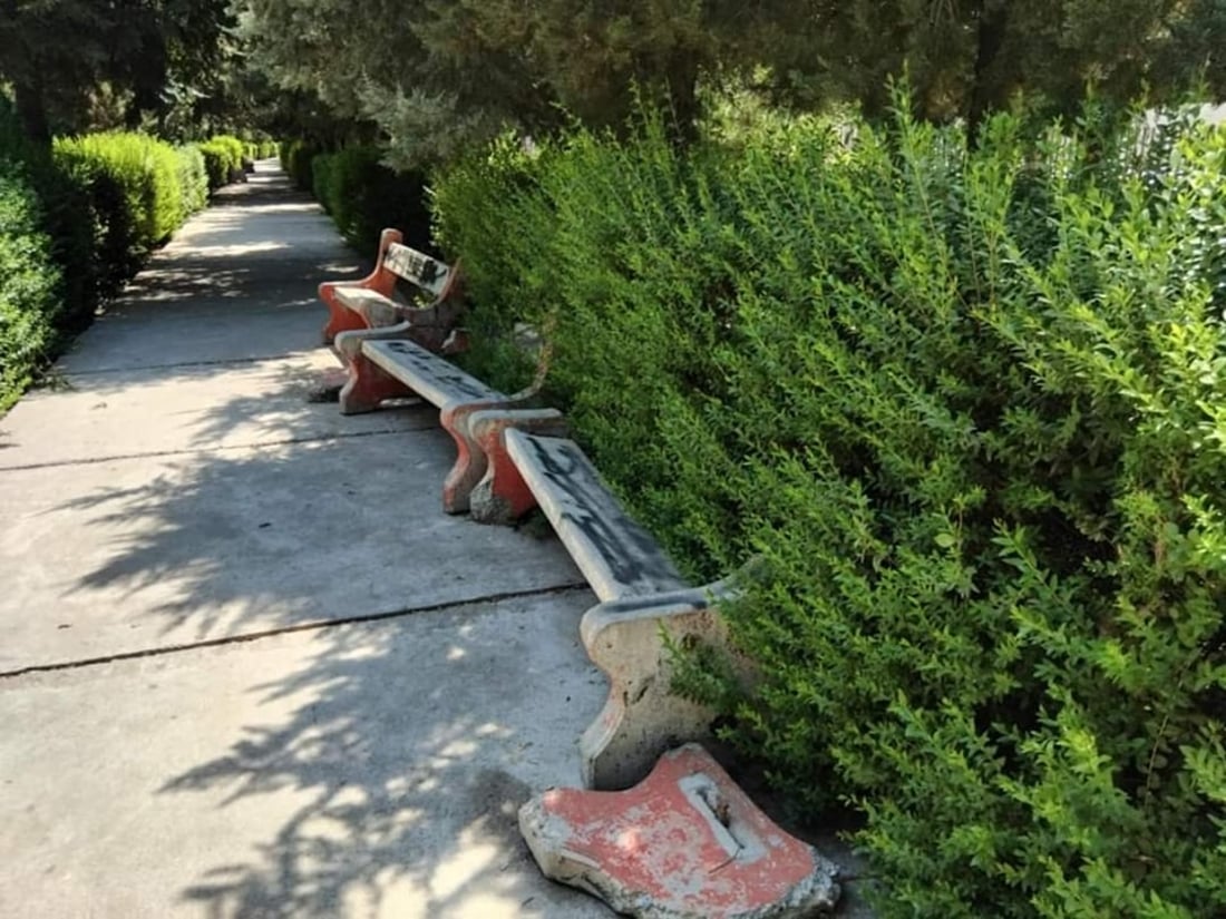 ژمارەیەک کورسى چیمەنتۆیى لەناو باخچەیەکى سەیدسادق شکێنران