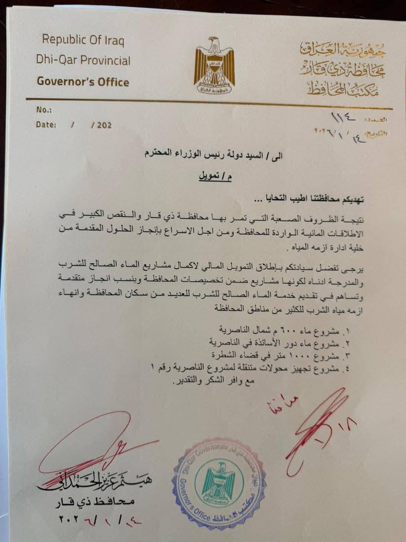 محافظ ذي قار يستحصل موافقة السوداني لتمويل المشاريع المعطلة