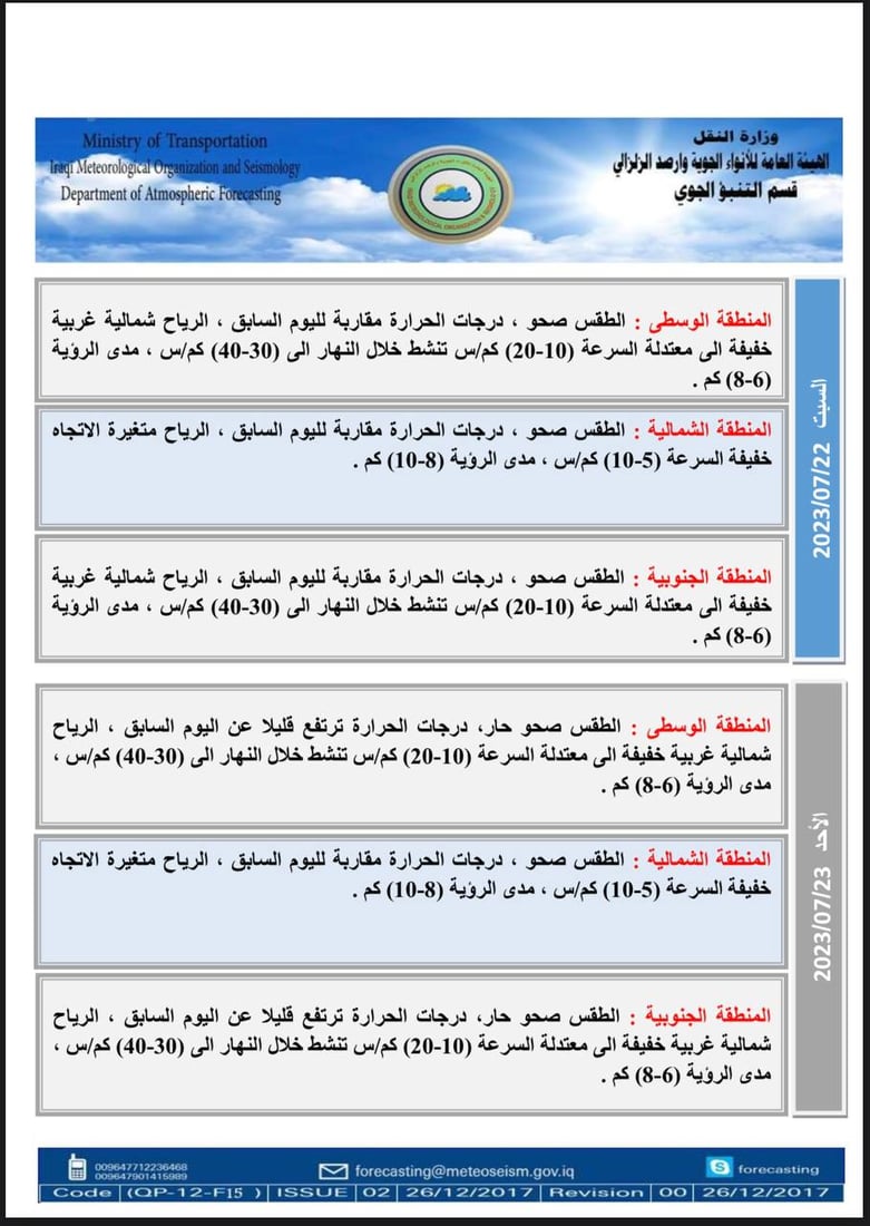 طقس العراق: أجواء لاهبة ودرجات حرارة تقترب من الخمسين في المنطقة الجنوبية