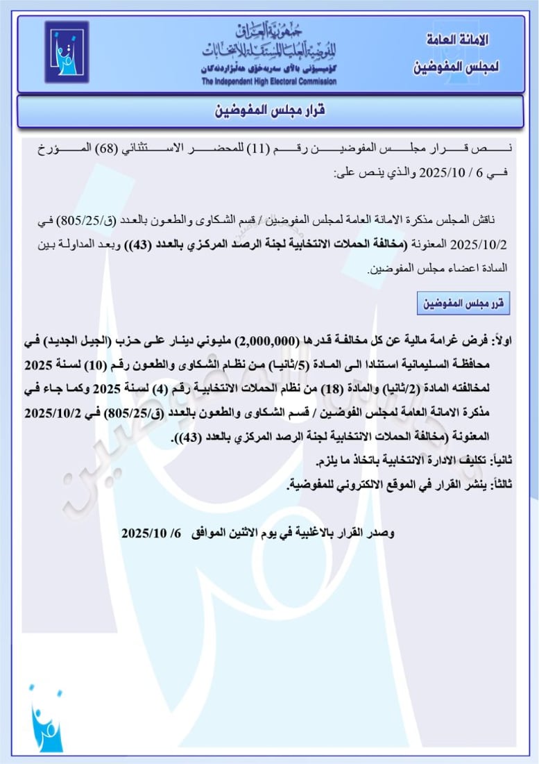 تغريم 98 مرشحاً واستبعاد آخرين.. حزمة قرارات من مفوضية الانتخابات