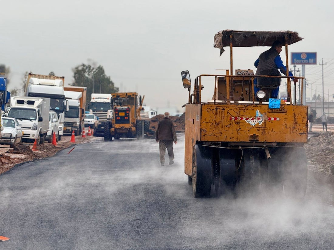 باران بارین قیڕتاوکردنەکەی رێگای هەولێری بۆ گوێڕ وەستاندووە