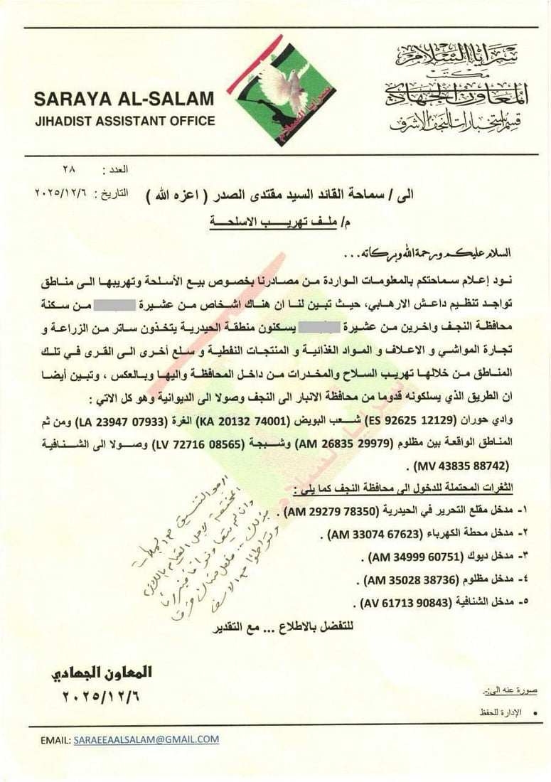 عشيرتان في النجف متورطتان بتهريب الأسلحة والمخدرات.. رصد السرايا وتوجيه من الصدر