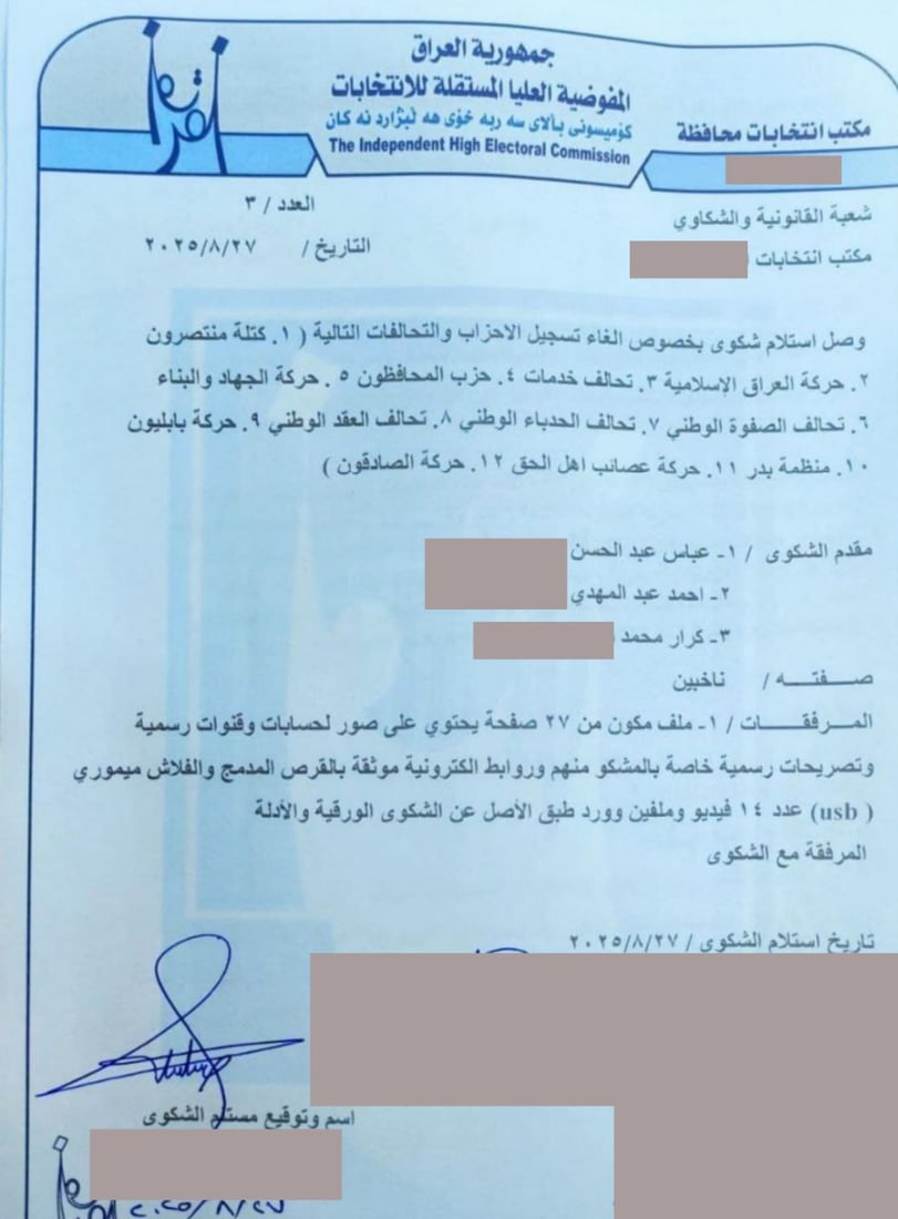 الوثائق الكاملة لدعوى منع العصائب وبدر وكل الفصائل المسلحة من الانتخابات