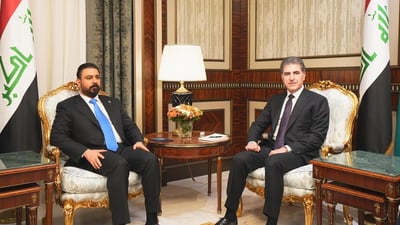الزيدي ونيجيرفان بارزاني يناقشان تنظيم العلاقة بين بغداد وأربيل