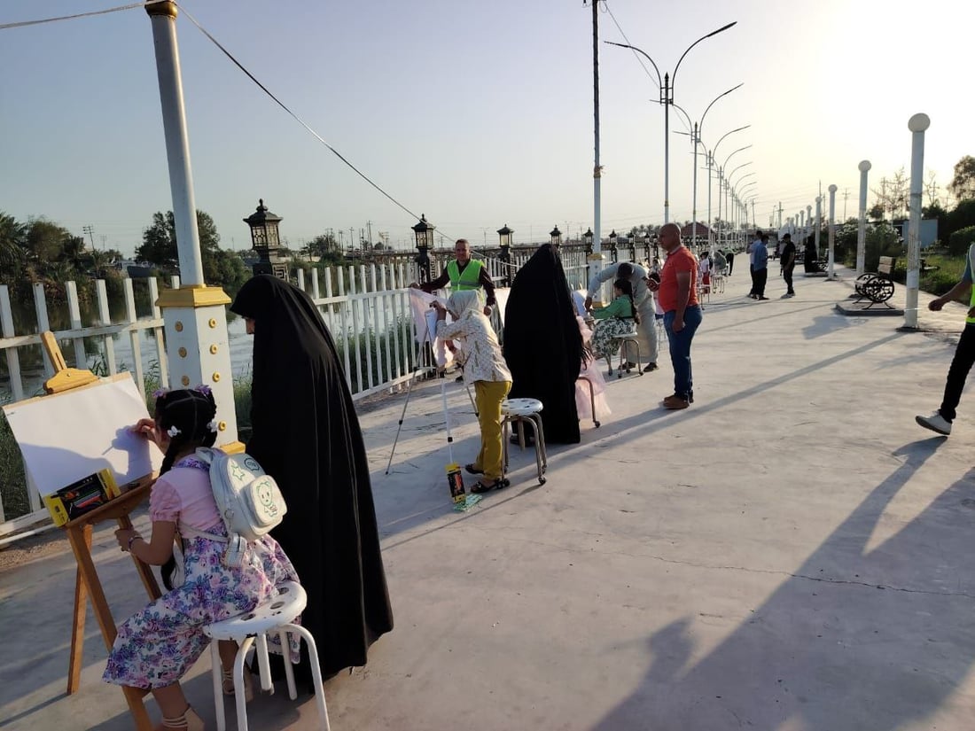 أطفال سوق الشيوخ لن ينسوا هذا اليوم.. تنفسوا ورسموا الشط والنخلة بعيداً عن الآيباد!