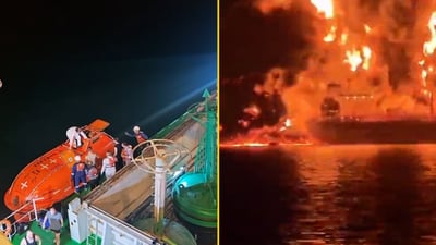 نداءات البحرية العراقية أثناء إنقاذ الباخرة المحترقة قبالة الفاو